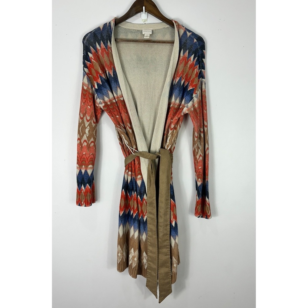 Chico's Cardigan L Southwestern Tribal Chevron‎ Belted Duster Open Front Boho